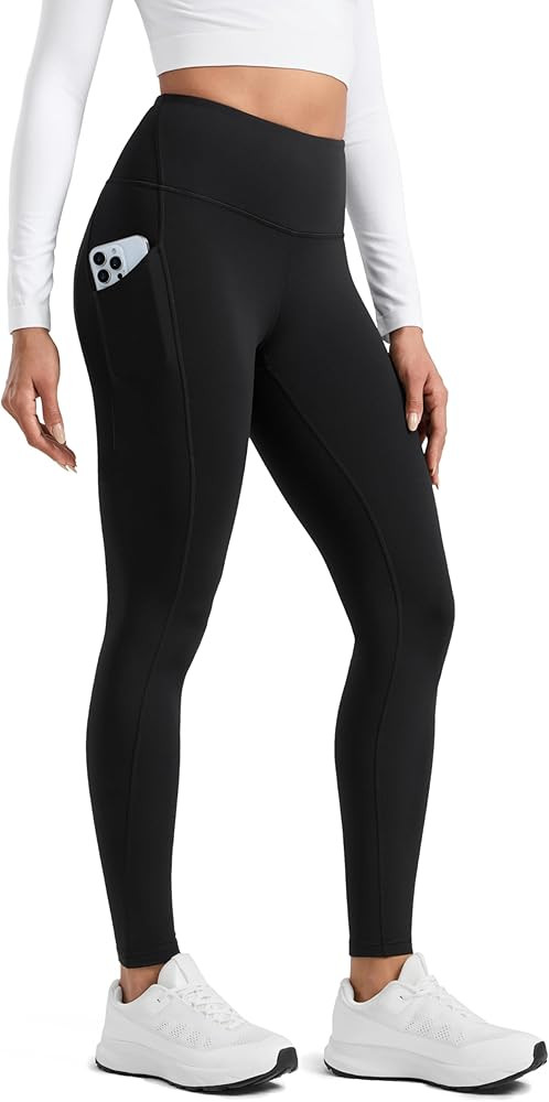 CRZ YOGA Matte Fleece Lined Athletic Leggings Pockets 28" - Water Resistant Hiking Casual Workout... | Amazon (US)