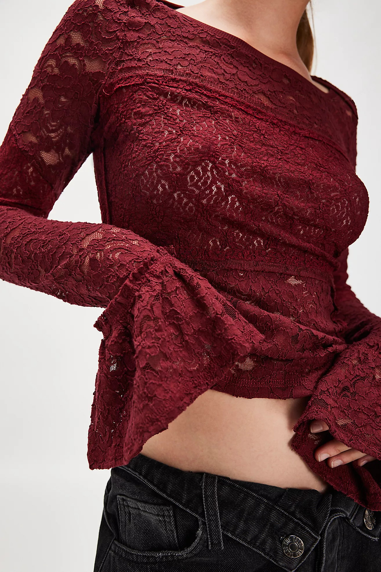 Sheer Lace Flared Long Sleeve Top | Free People (Global - UK&FR Excluded)