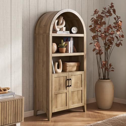mopio Lauren 65.4" Short Arched Cabinet, 5-Tier Arched Bookcase with Doors and Shelves, Mini Arch... | Amazon (US)