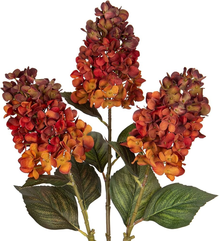 3PCS Fake Flowers Cone Hydrangea Orange Artificial Fall Flowers 27" Long Fall Floral Stems for Va... | Amazon (US)