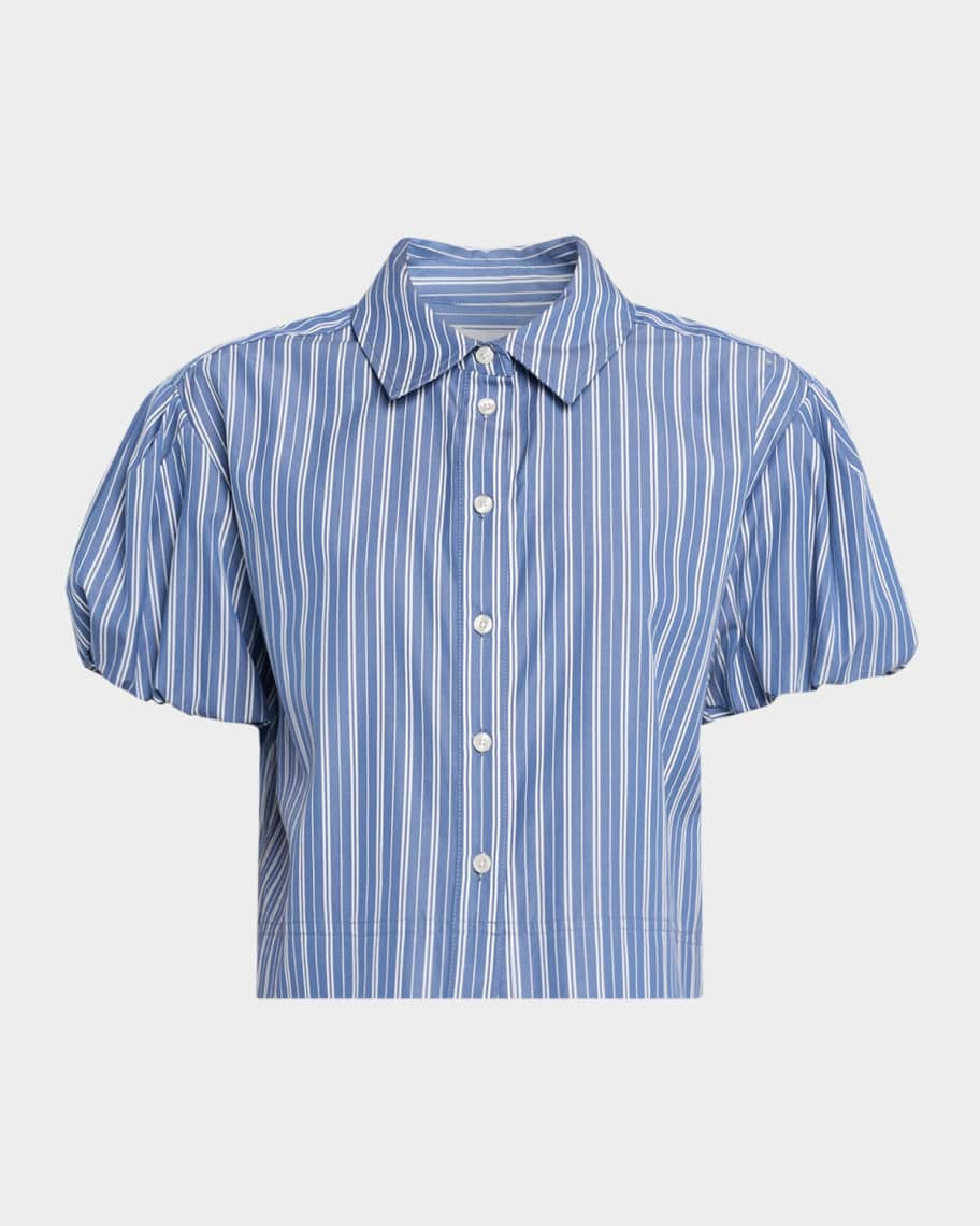 Tanya Taylor Elza Stripe Puff-Sleeve Shirt | Neiman Marcus