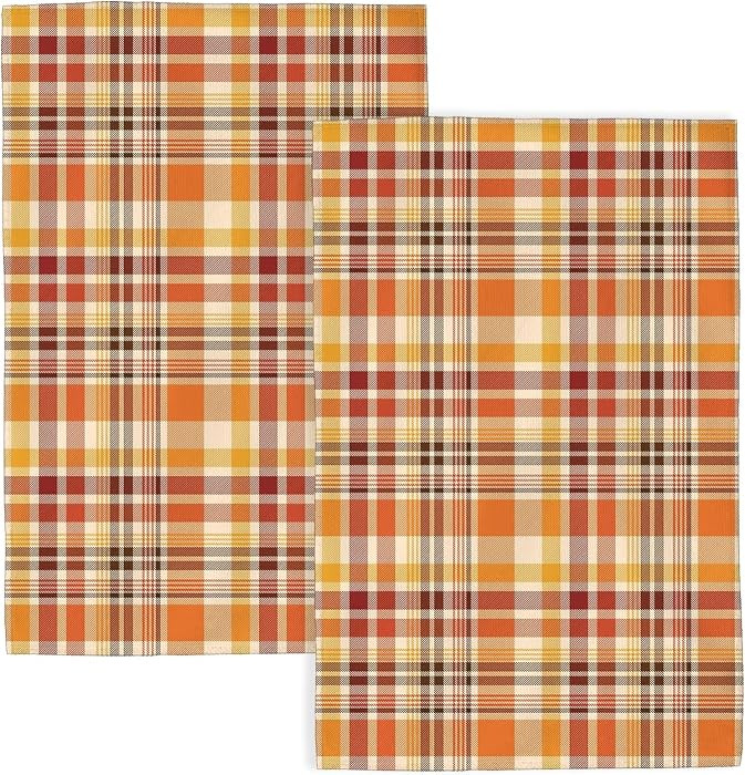 Fall Kitchen Towels 16x24 Inch Burnt Orange Brown Yellow Buffalo Plaid Decor Dish Towels Autumn Harvest Thanksgiving Decoration Hand Towel Absorbent Dish Cloths for Home Kitchen Dining Set of 2 | Amazon (US)
