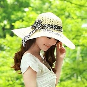 Lady Summer Silk Ribbon Shade Straw Hat Beach Hat Light Brown  Leopard Grain Color | Light in the Box