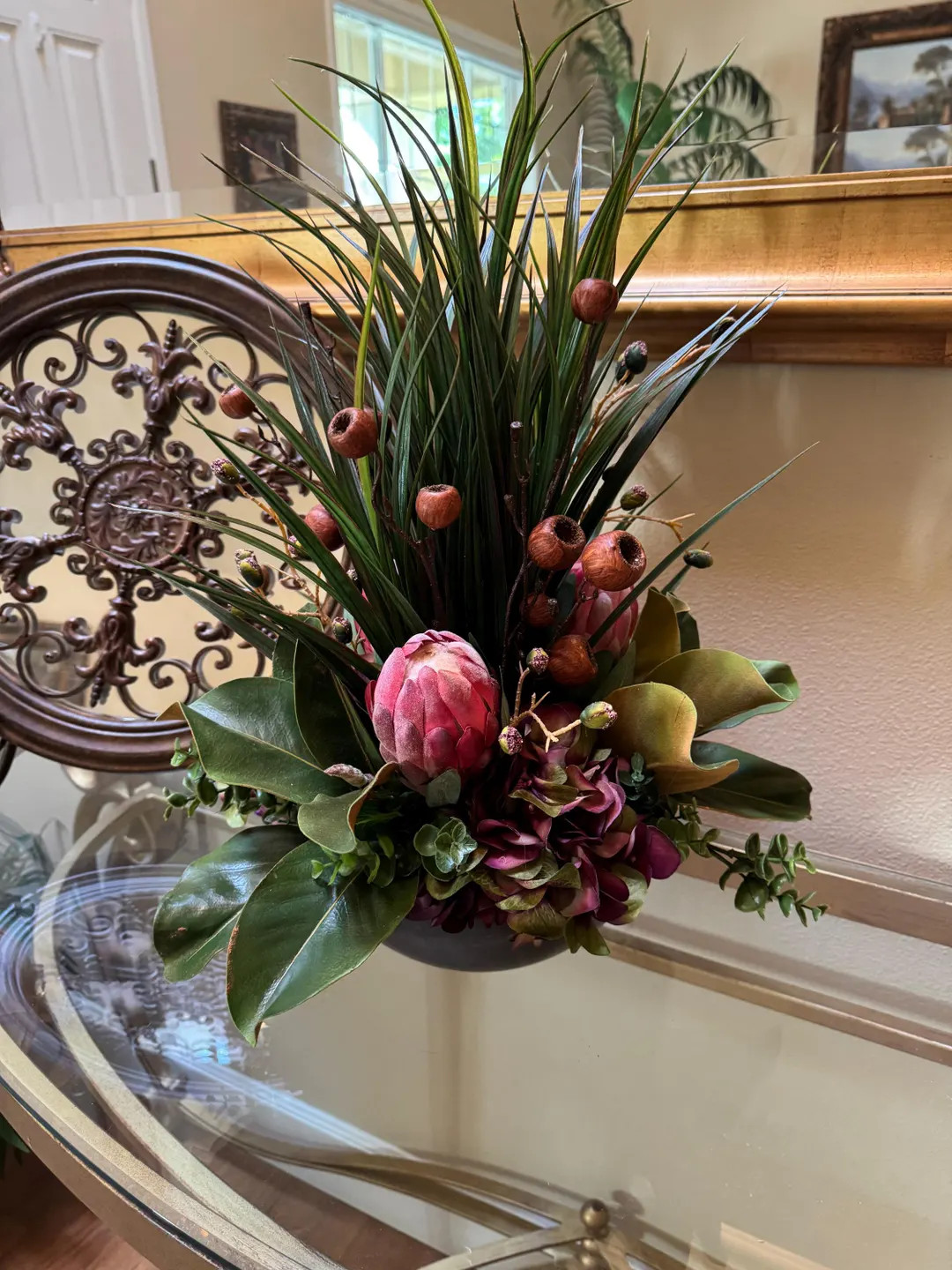 Protea Floral Arrangement: Modern Faux Centerpiece in Gray Bowl - Etsy | Etsy (US)