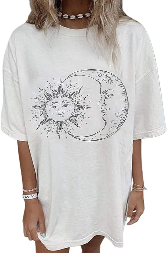 Remidoo Women Sun and Moon Tie Dye T-Shirt Round Neck Short Sleeve Top Casual Funny Cute Teen Gir... | Amazon (US)
