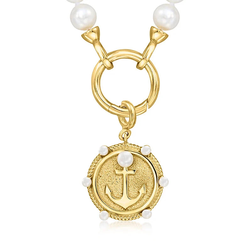 2-3.5mm Cultured Pearl Anchor Charm in 18kt Gold Over Sterling | Ross-Simons