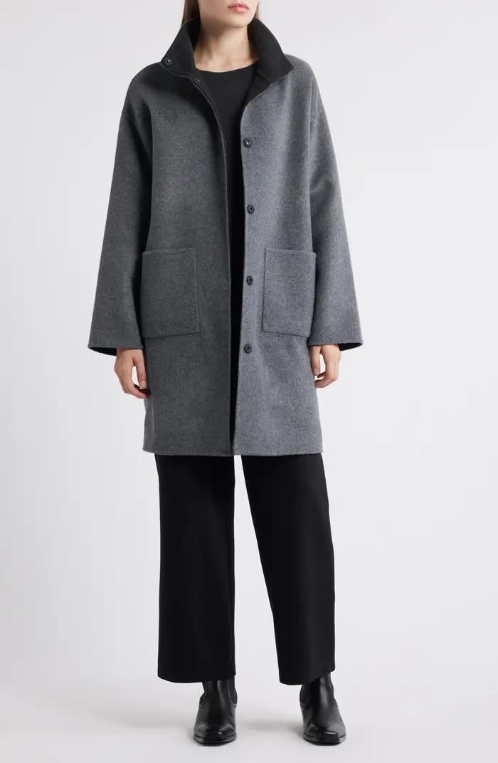 Eileen Fisher Stand Collar Reversible Wool & Cashmere Coat | Nordstrom | Nordstrom