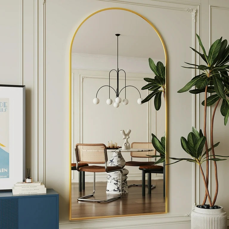 Antok 76"x 34" Arched Full Length Mirror Standing Floor Mirror Stand Up Mirror, Gold Frame | Walmart (US)