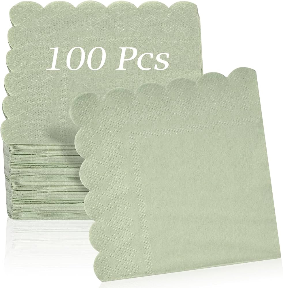 100 Pcs Cocktail Napkins, 2-Ply 5 x 5 Inches Disposable Scalloped Napkins, Thick Premium Dessert ... | Amazon (US)