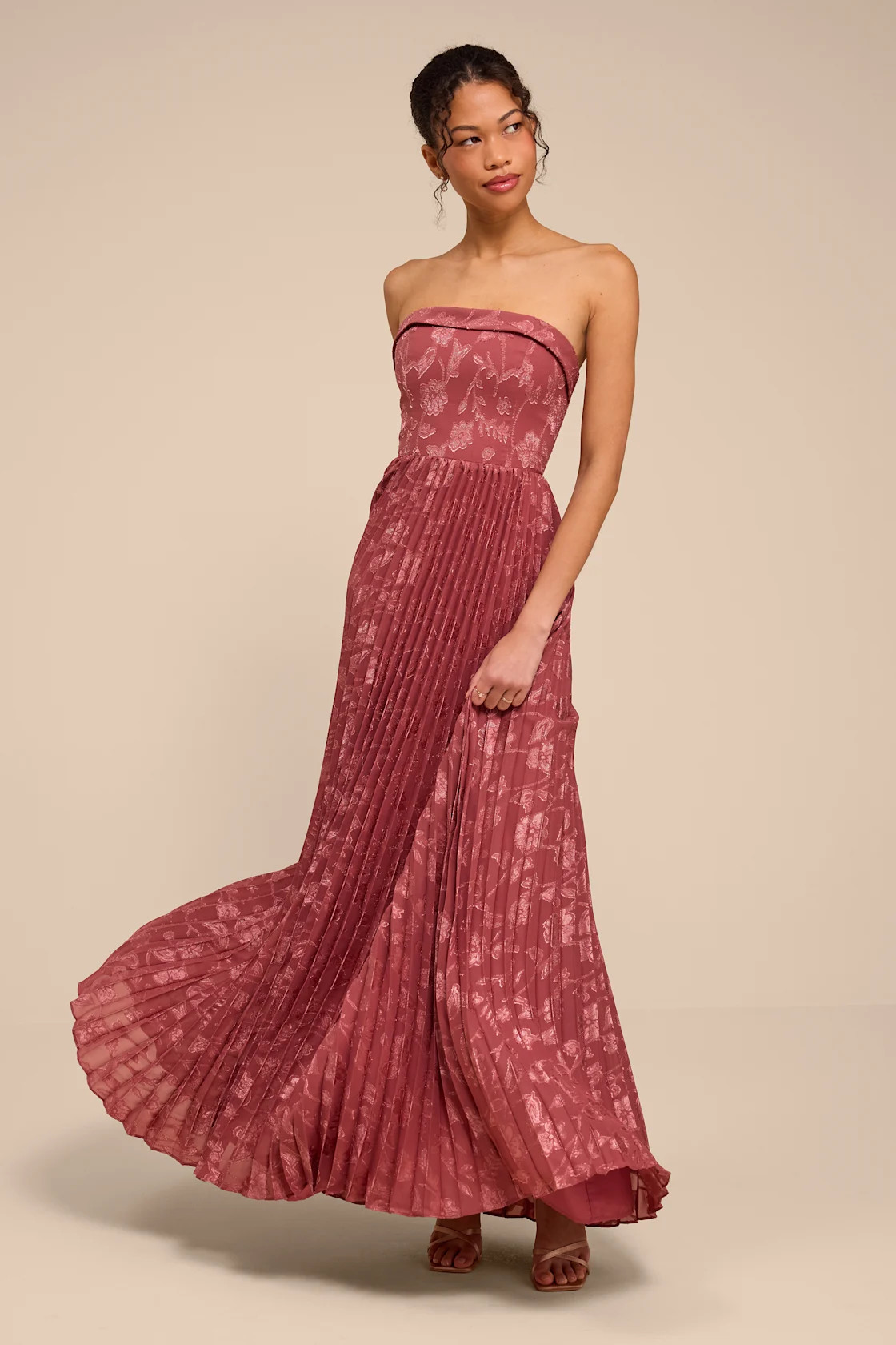 Elysium Rusty Rose Floral Burnout Strapless Maxi Dress | Lulus