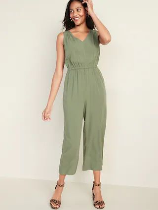 Waist-Defined Cropped Wide-Leg Jumpsuit for Women | Old Navy US