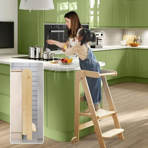 Foldable Toddler Tower 95% Preassembled Kitchen Stool Helper Folding Step Stool for Kids Montessori Toddler Standing Tower with 3 Adjustable Height Helper Tower for Kitchen Counter Sink Natural | Amazon (US)