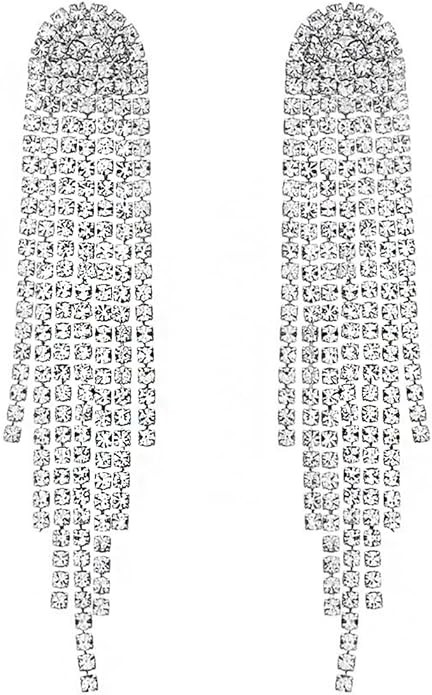 SELOVO Rhinestone Crystal Tassel Long Sparkle Dangle Earrings 2.8"/3.3" Wedding Party Dangling Ea... | Amazon (US)