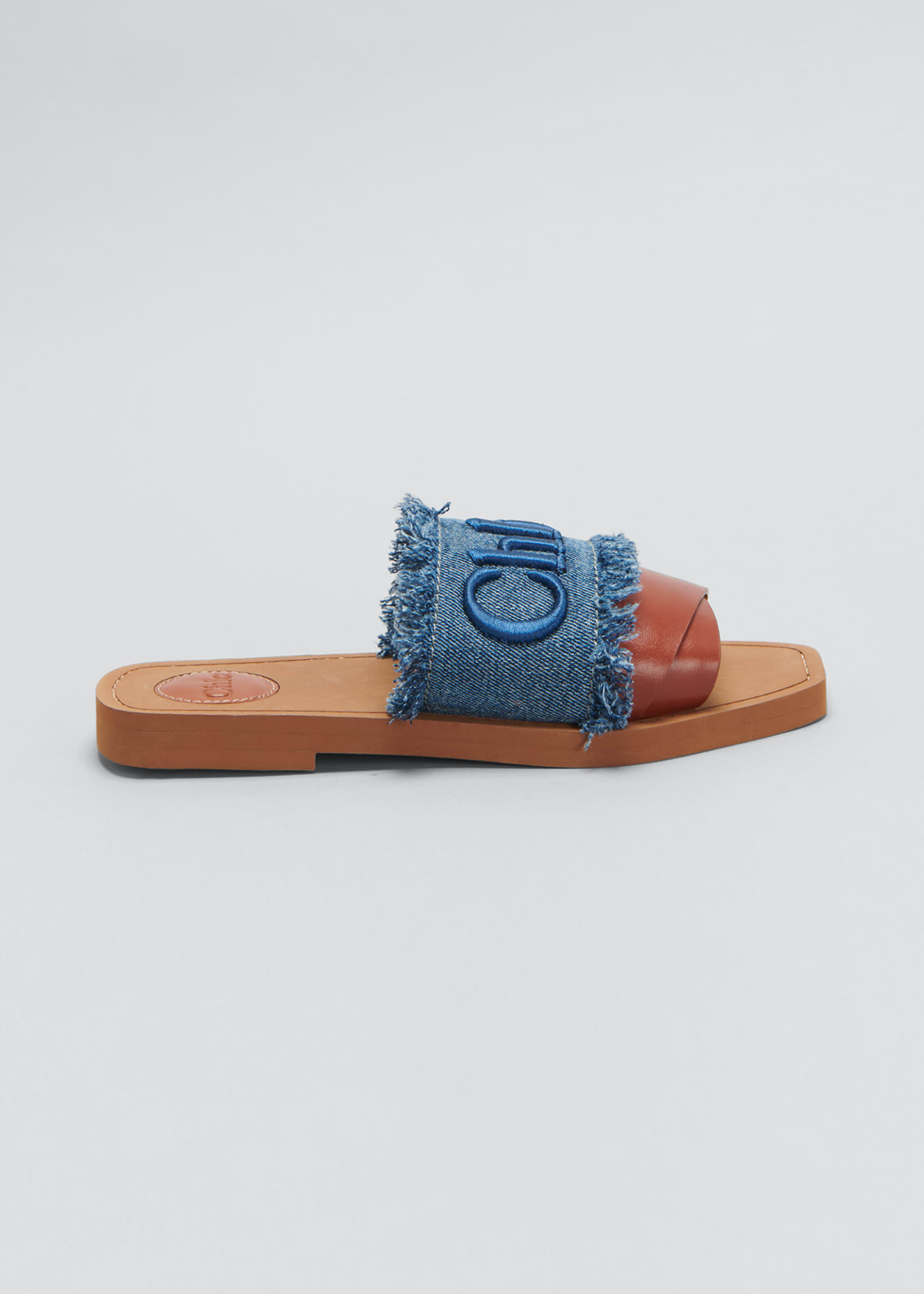 Woody Logo Flat Denim Sandals | Bergdorf Goodman