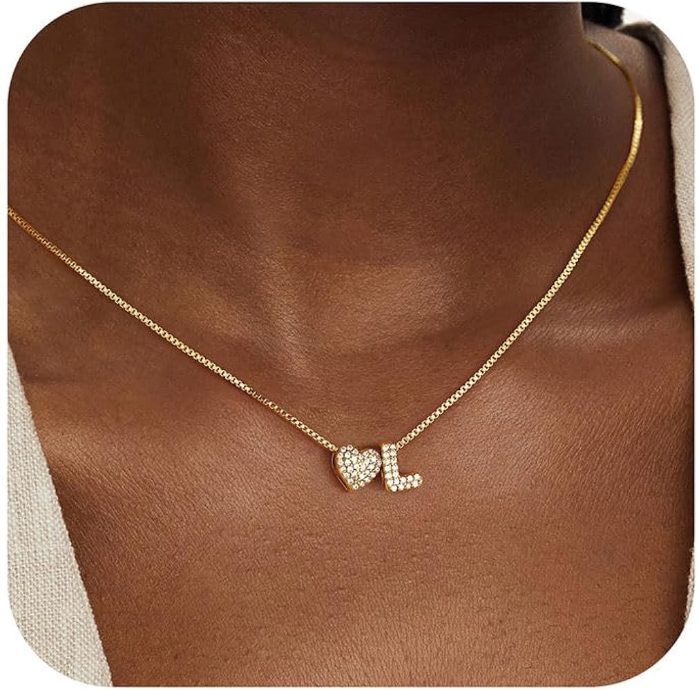 Turandoss Gold Heart Initial Necklace for Women - Dainty 18K-Gold-Plated Personalized Heart Lette... | Amazon (US)