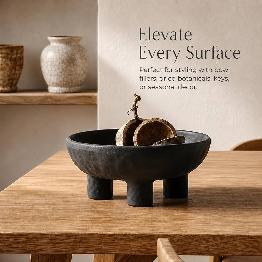Black Concrete Decorative Bowl, 12 Inch Large Footed Bowl for Home Decor, Heavyweight Pedestal Bo... | Amazon (US)