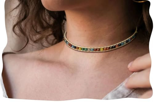 Rainbow Stone Necklace, Colorful Beaded Necklace, Natural Gemstone Necklaces for Women, Handmade Bracelets for Christmas Jewelry Gift | Amazon (US)