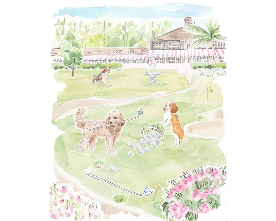 Nursery Art Print Dogs Playing Golf // Jungle Print // Tropical Print // Kids Room // Nursery Art... | Etsy (US)