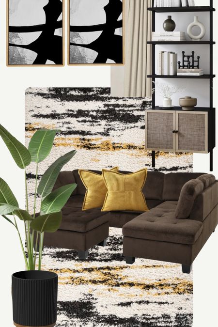 Living room design.  Living room home decor. Fall decor. Fall home finds. Fall season. Area rug. Bookshelf. Neutral home decor. Faux plants  

#LTKstyletip #LTKhome