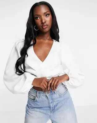 Aria Cove plunge front strappy crop top in ivory | ASOS (Global)