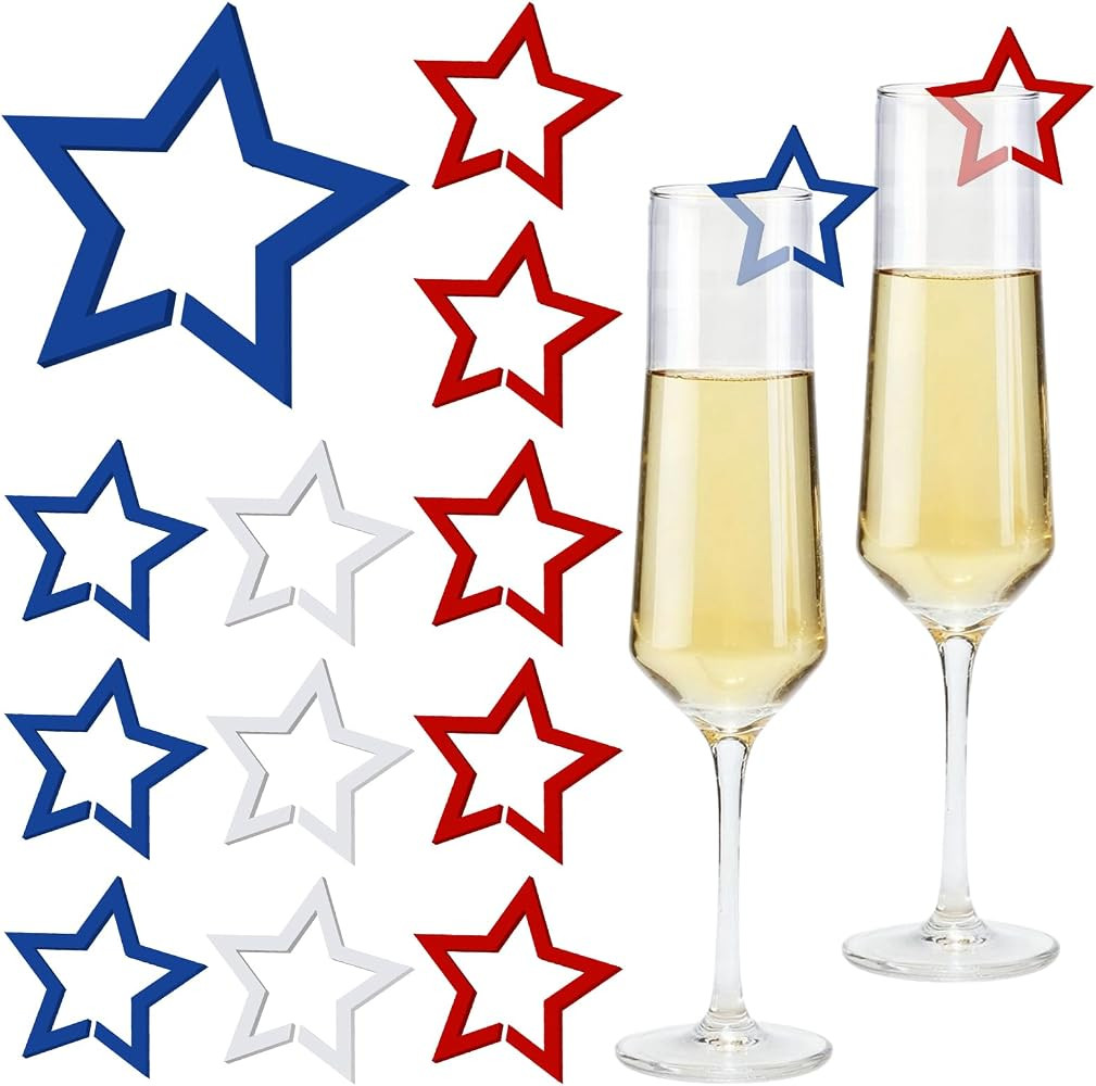 JarThenaAMCS 30 Pcs 4th of July Drink Markers Patriotic Wine Markers Red Blue White Star Reusable... | Amazon (US)
