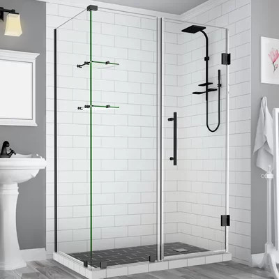 Bromley GS Frameless 70.25" x 72" Rectangle Hinged Shower Enclosure with Glass Shelves | Wayfair North America