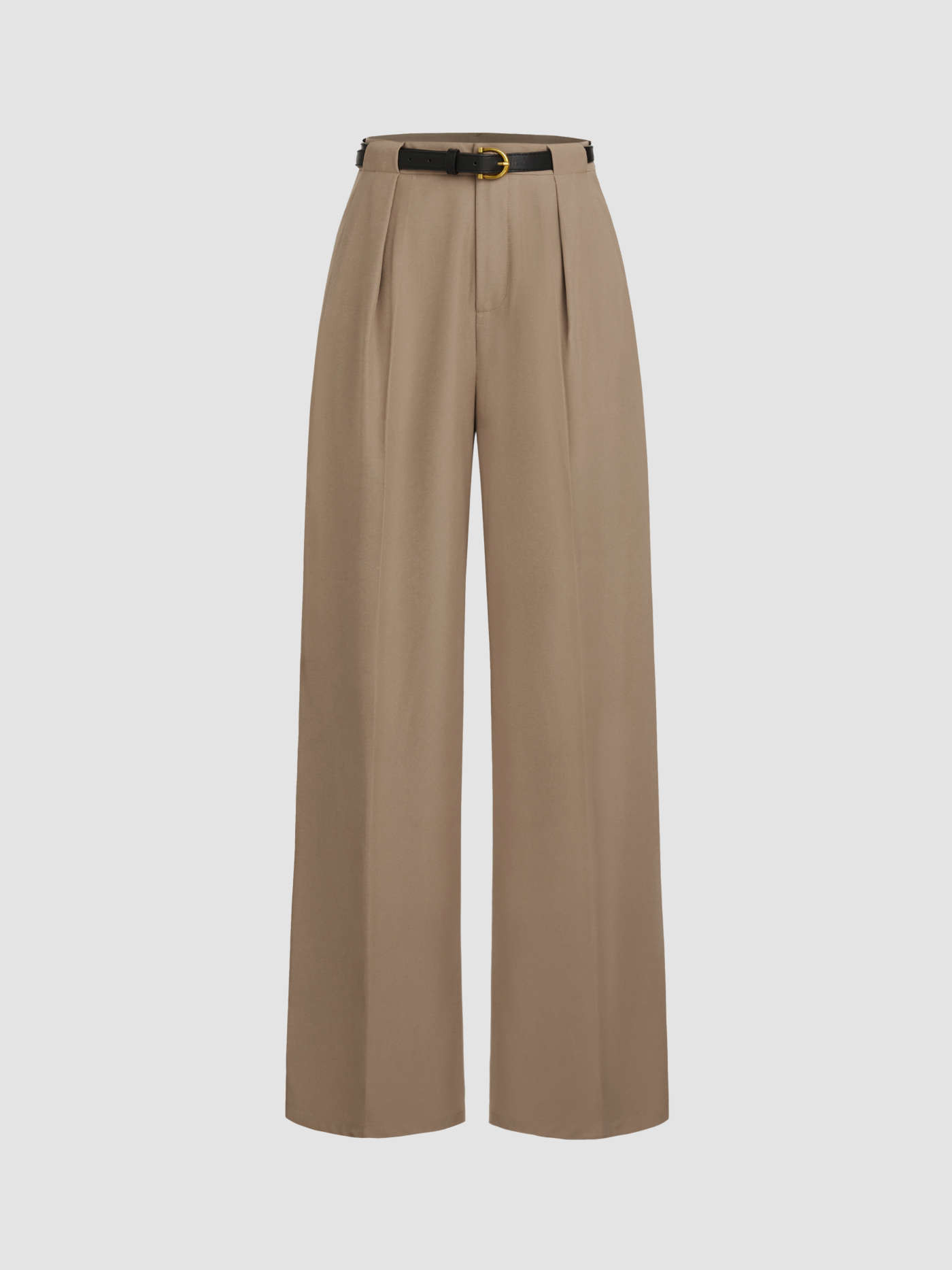 Petite Mid Rise Solid Wide Leg Trousers With Belt | Cider