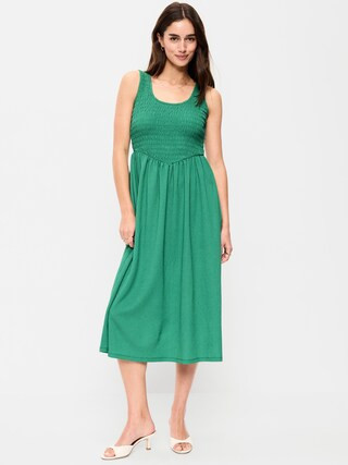 Fit & Flare Lightweight Smocked-Bodice Midi Dress | Old Navy (US)