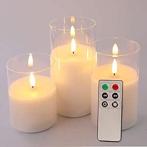 Eywamage Clear Glass Flameless Candles with Remote, Flickering Realistic LED Battery Pillar Candl... | Amazon (US)