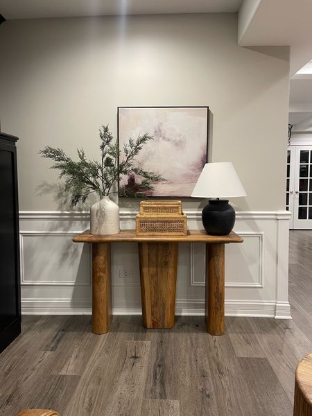 Console table styling in our basement! These stems are affordable and beautiful — only $14.99 for the 40” ones!

Console table, basement, decor box, Target, Studio McGee, holiday stems, decor box, lamp, console table, 
