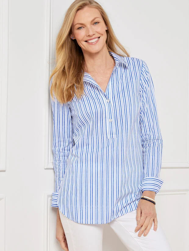 Poplin Tunic - Watercolor Stripe | Talbots