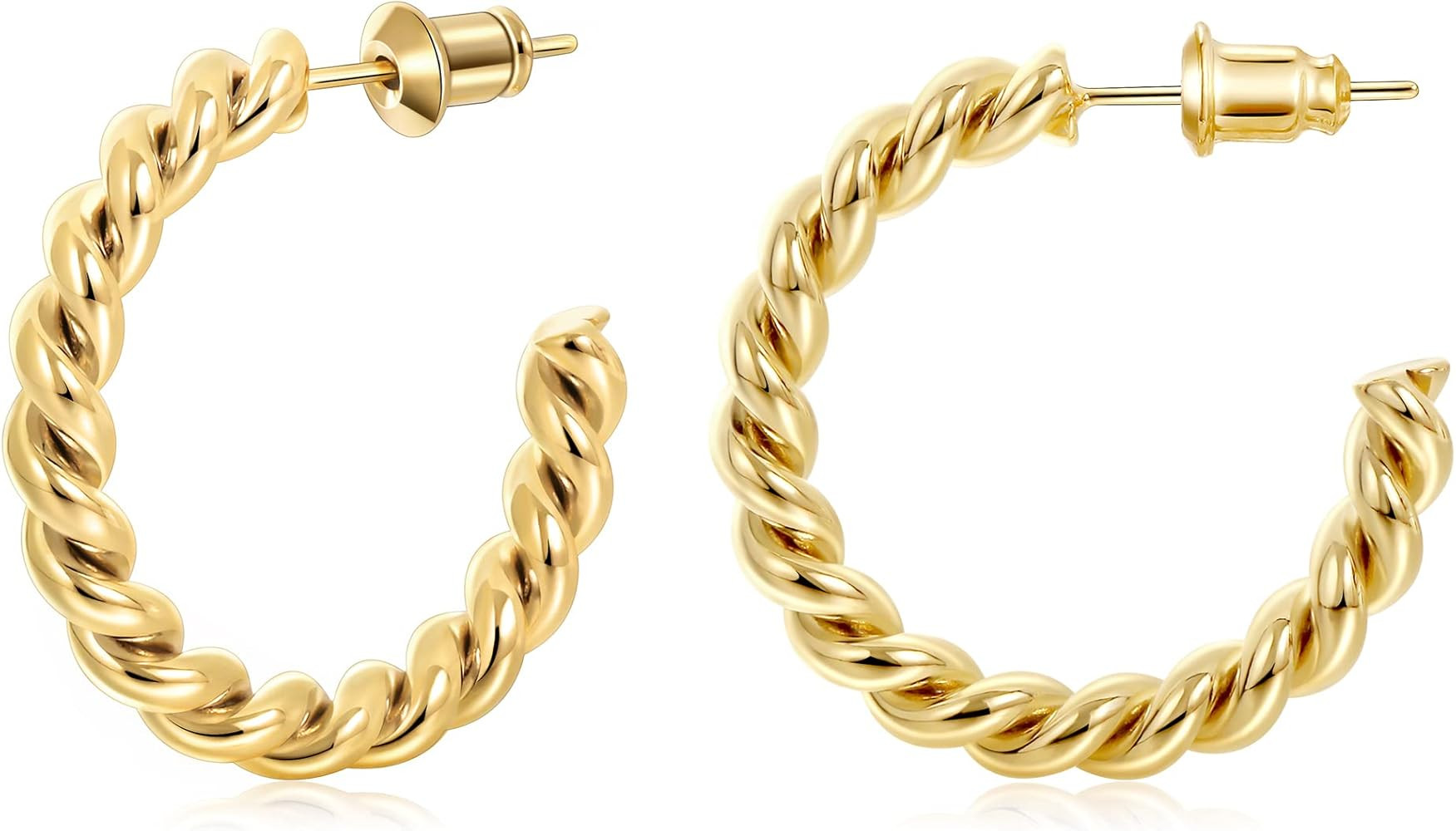 Gacimy Twisted Gold Hoop Earrings for Women 14K Real Gold Plated, 925 Sterling Silver Post Chunky... | Amazon (US)