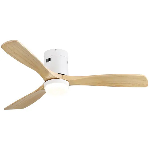 52 Inch Low Profile Flush Mount Wood Blades Ceiling Fan with Remote,Integrated Light Optional - B... | Bed Bath & Beyond