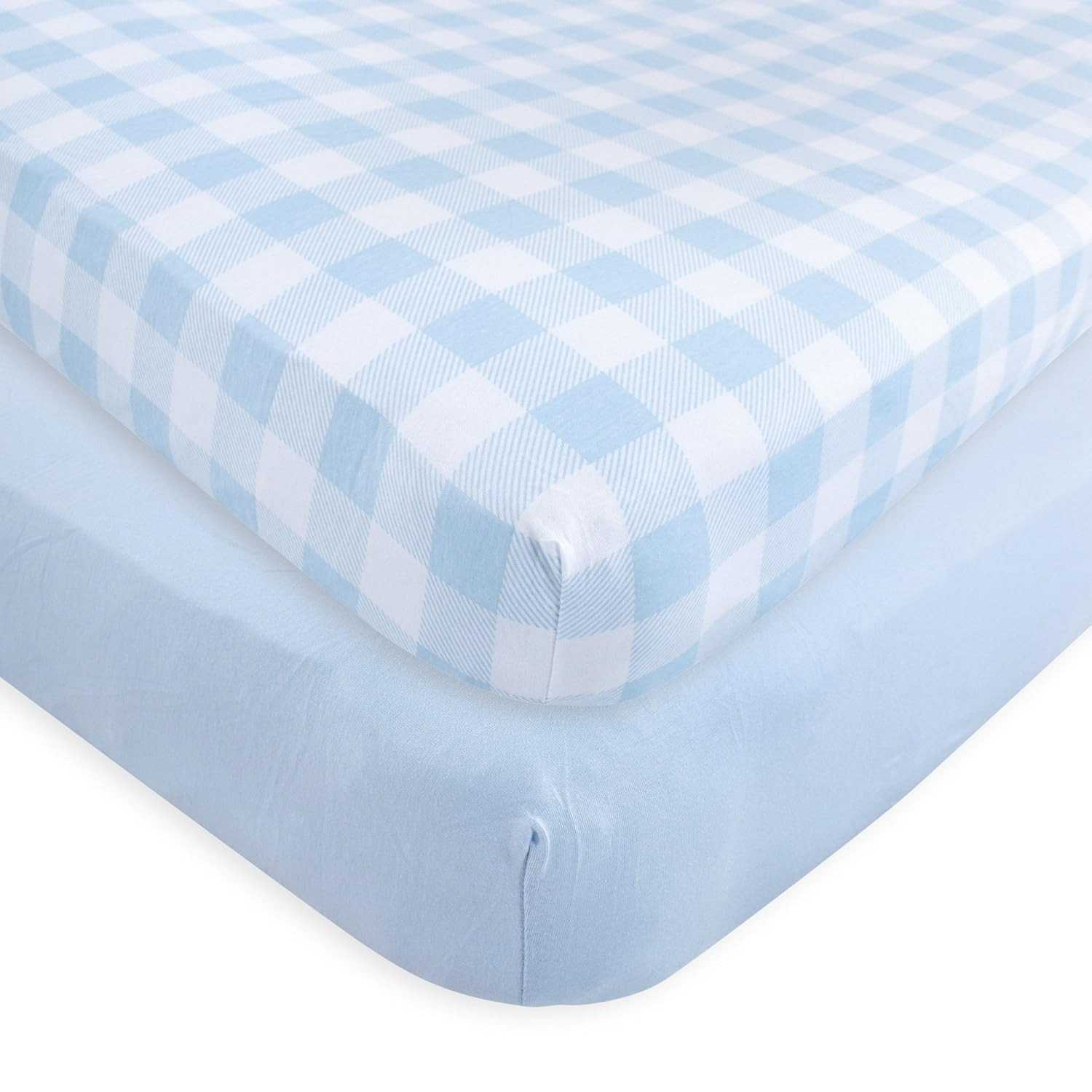 Touched by Nature Unisex Baby and Toddler Organic Cotton Crib Sheet, Plaid Solid Light Blue, One ... | Amazon (US)