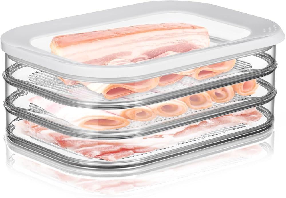 Tioncy Deli Meat Container for Fridge Lunch Meat Container for Refrigerator 3 Layer Stackable Col... | Amazon (US)