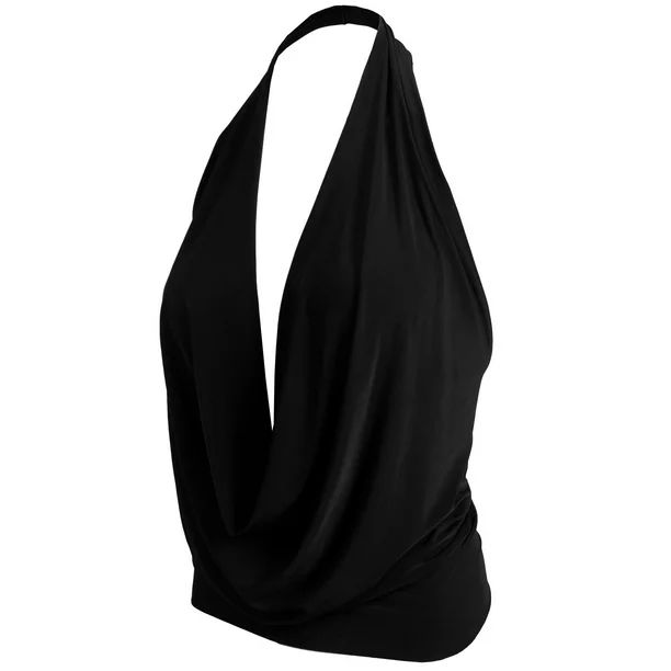 J. METHOD Women's Sleeveless Halter Neck Lightweight Low Cut Deep V Neck Sexy Draped Backless Top... | Walmart (US)