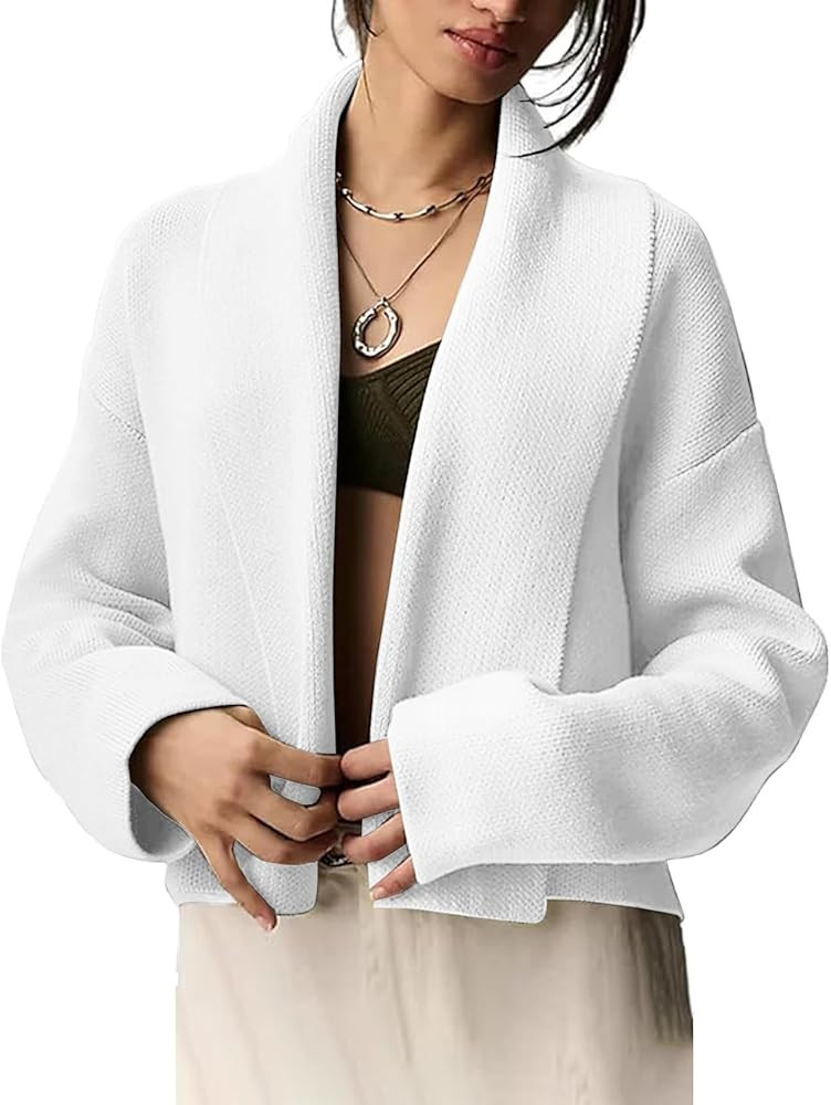 Womens Cropped Cardigan Sweaters Chunky Knit Shawl Collar Sweater Jacket Trendy Fall Winter Cardi... | Amazon (US)