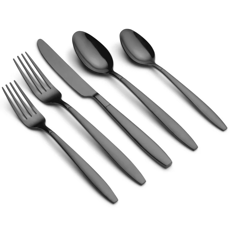 Graze by Cambridge Mathison Black Sand & Mirror Stainless Steel 20-piece Flatware Set (Service fo... | Walmart (US)