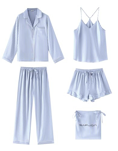 SAPJON Satin Silk Pajamas for Women Set 5PCS Classic Button Down Pajamas Top and Pants Cami and R... | Amazon (US)