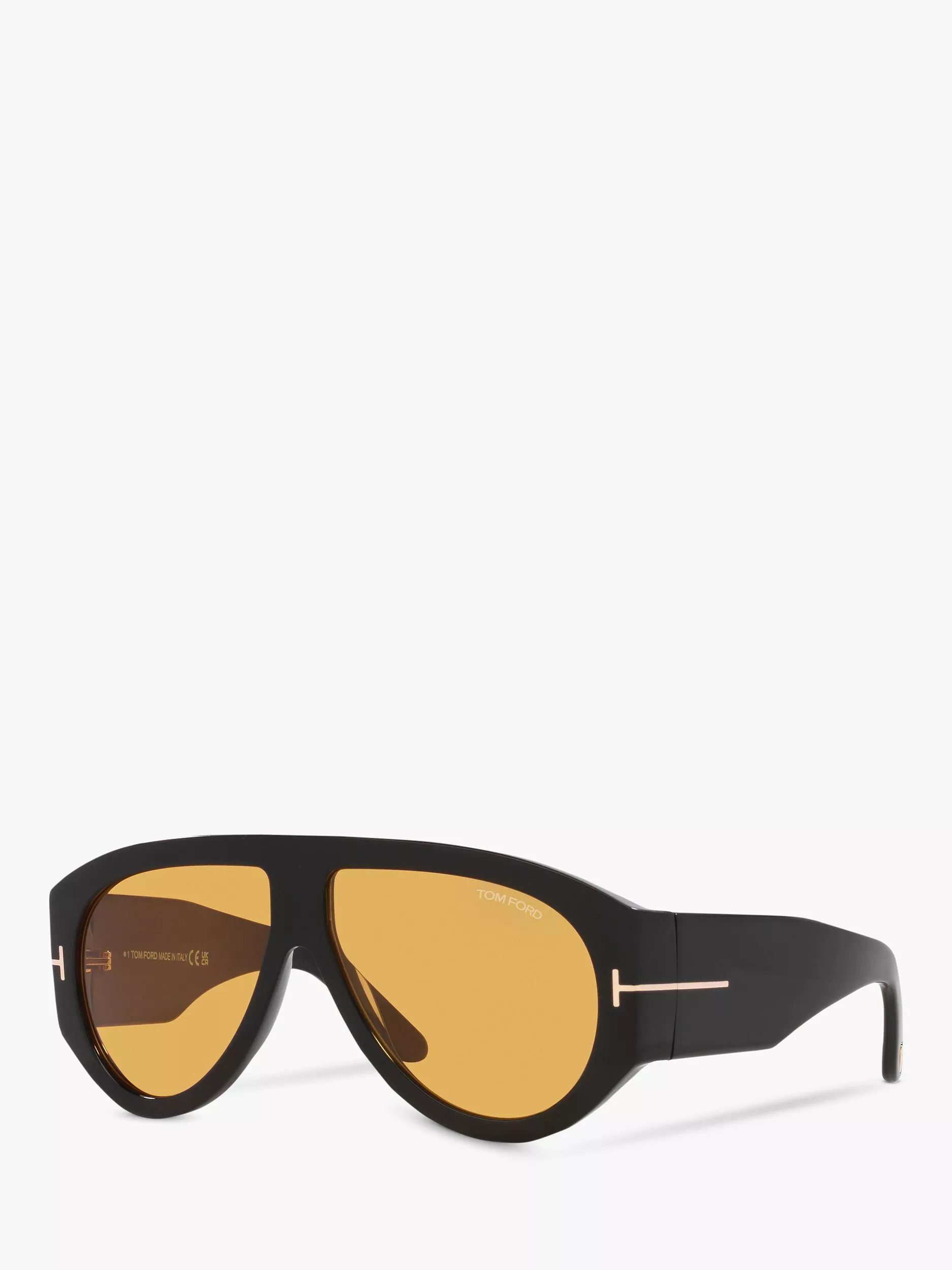 TOM FORD FT1044 Men's Aviator Sunglasses, Shiny Black/Yellow | John Lewis (UK)