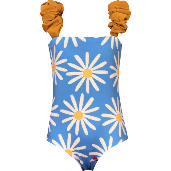 Bamba Daisy Bug Print Puff Strap One-Piece Swimsuit, Blue | Maisonette