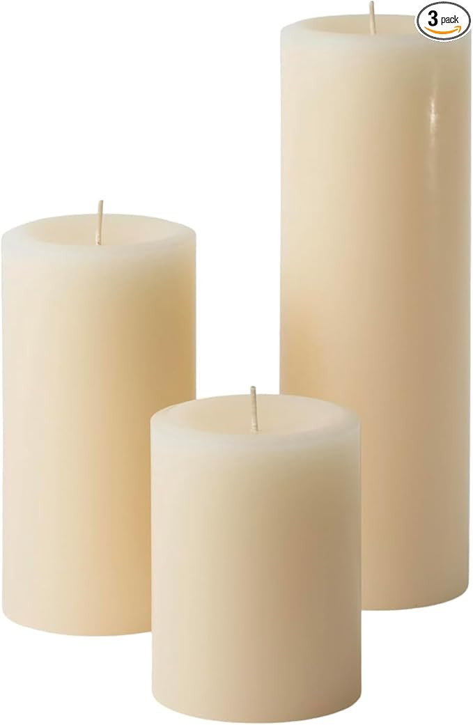 Mister Candle Ivory Unscented Dripless Candles Set of 3, 3 Inch Diameter, Hand Poured, Premium Wa... | Amazon (US)