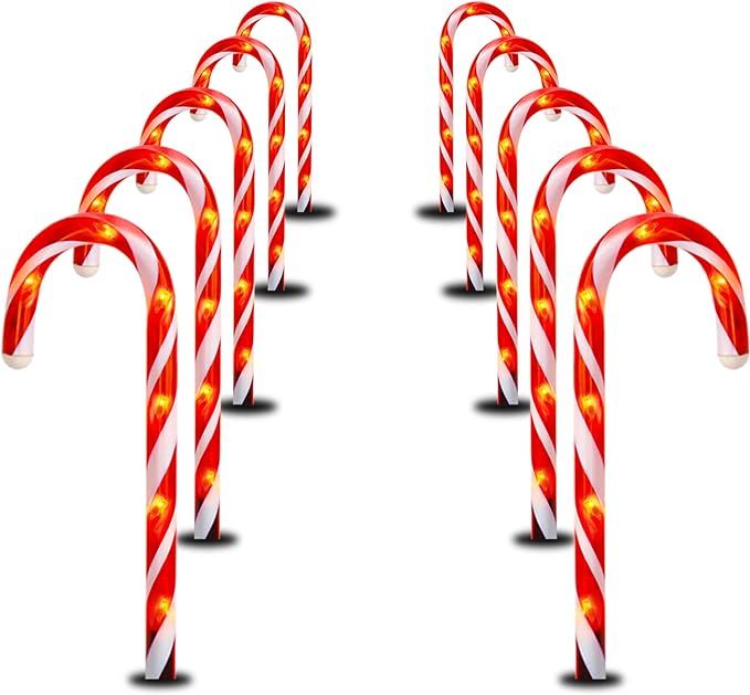 FUNPENY 10.6" Christmas Candy Cane Pathway Markers Lights, Set of 10 Connectable Christmas Walkwa... | Amazon (US)