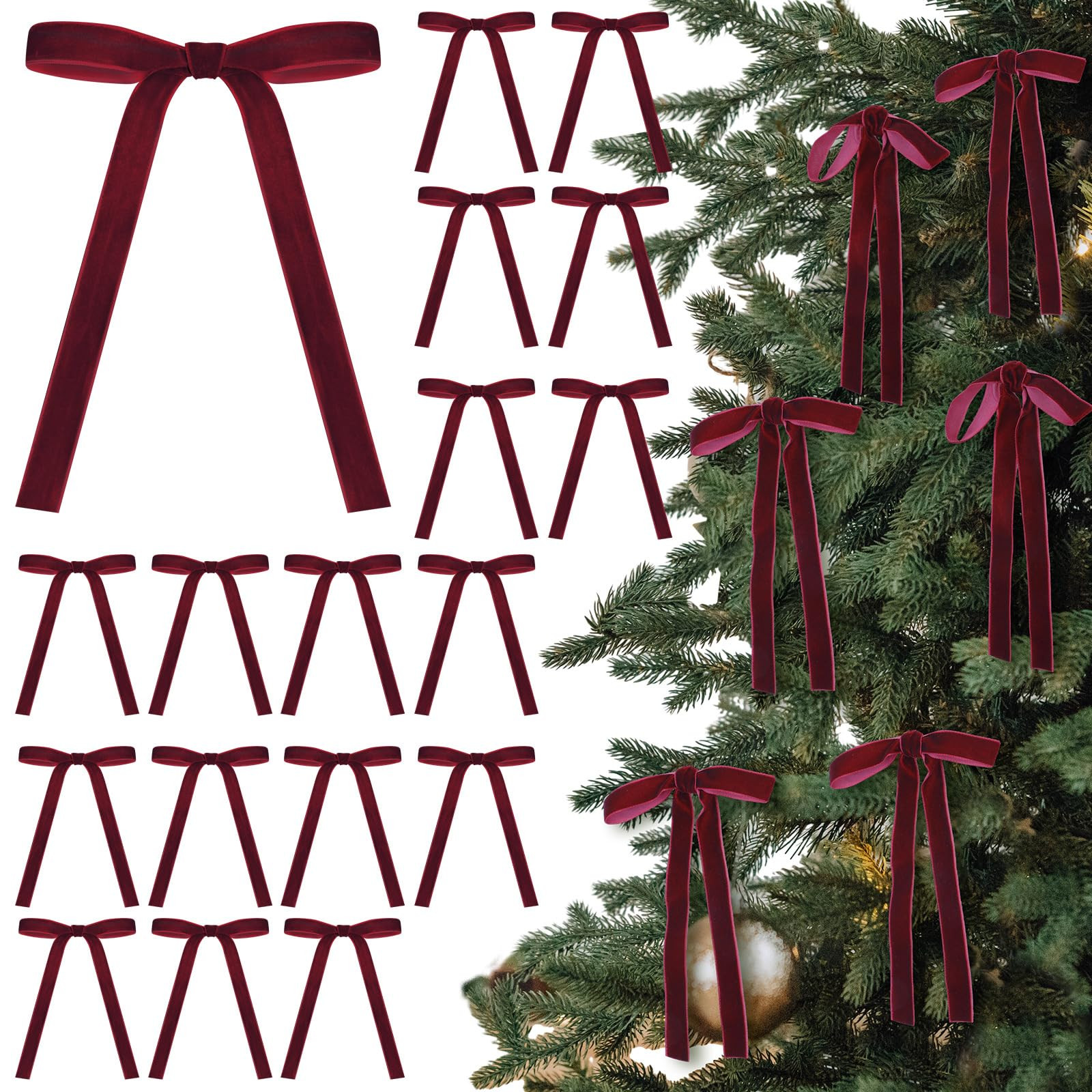 24 Pcs Velvet Bows Christmas Tree Ornaments Vintage Velvet Ribbon Bows for Tree Garland Wreath In... | Amazon (US)