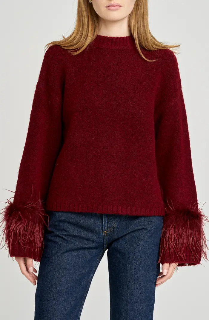 WAYF Pia Feather Trim Mock Neck Sweater | Nordstrom | Nordstrom