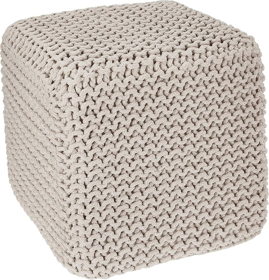 · REDEARTH · Square Pouf Ottoman Foot Stool - Hand Knitted Bean Bag - Cord Boho Pouffe - Accent... | Amazon (US)