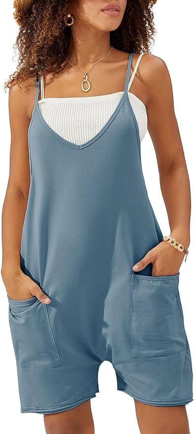 Zhiyouni Women Overall Shorts Summer Rompers Loose Baggy Cami Overalls Short Jumpsuits with Pocke... | Amazon (US)