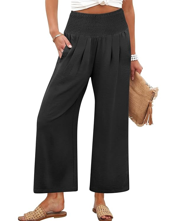 ANRABESS Womens Pants Wide Leg High Waisted Palazzo Pants Summer Flowy Beach Lounge Casual Trouse... | Amazon (CA)