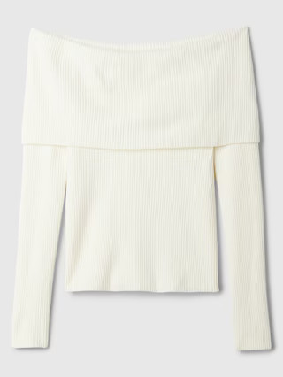 CashSoft Ribbed Off-Shoulder Sweater Top | Gap Factory