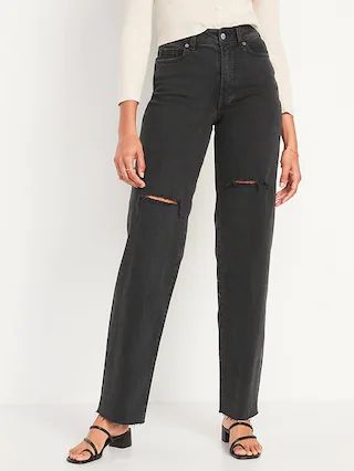 High-Waisted O.G. Loose Black-Wash Ripped Cut-Off Jeans for Women | Old Navy (US)